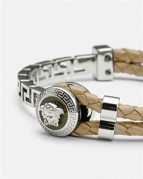 versace studded leather wrap bracelet|Versace braided leather bracelet.